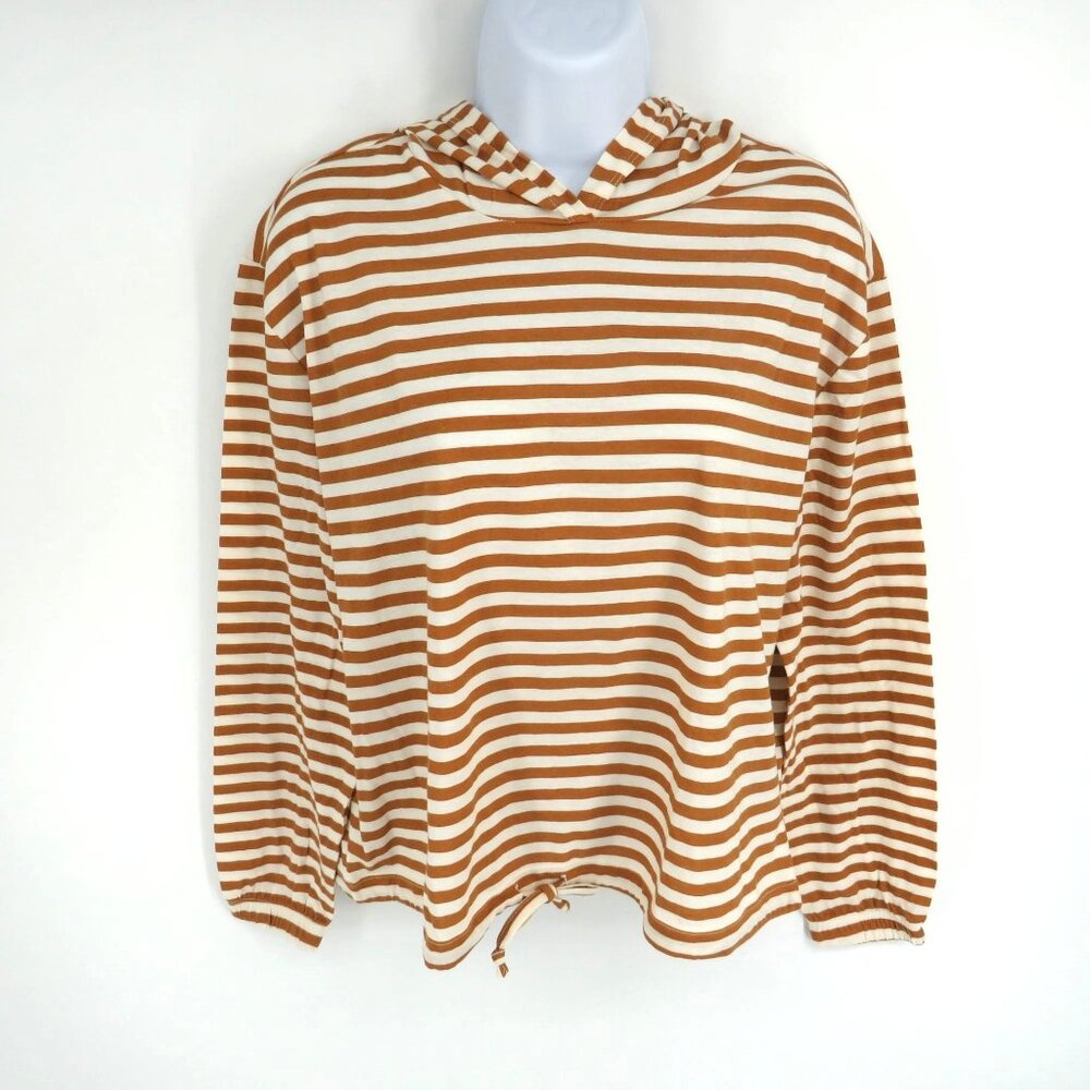 Alternative Women's Striped Brown & White Hooded Pullover Top NWT